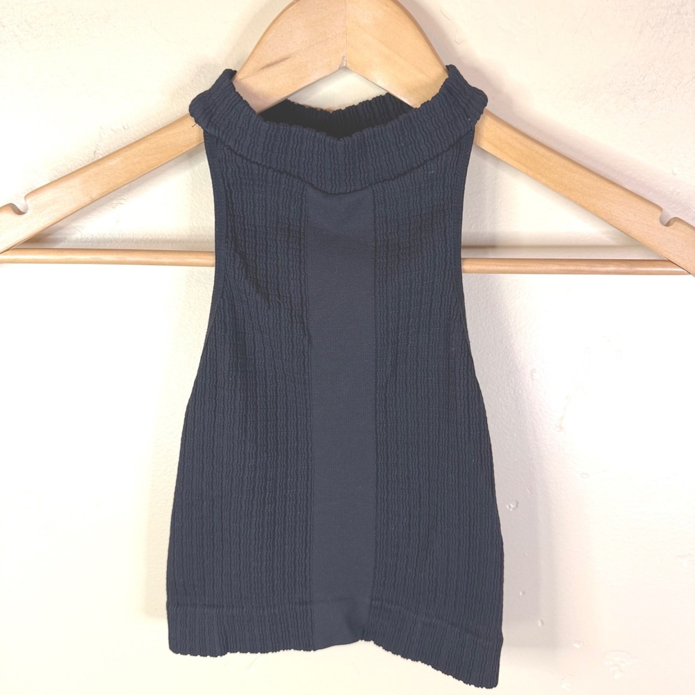 Free People Intimately Crop Top Womens XS/S Black Mock Neck Activewear Racerback
